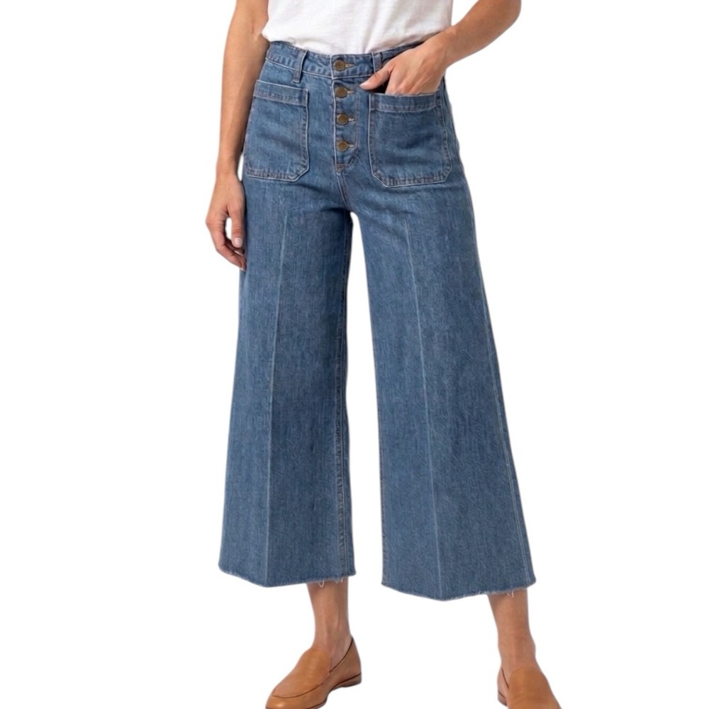 ELIZABETH and JAMES Carmine Wide Leg Jeans sz 26 Cropped Raw Hem Button Fly